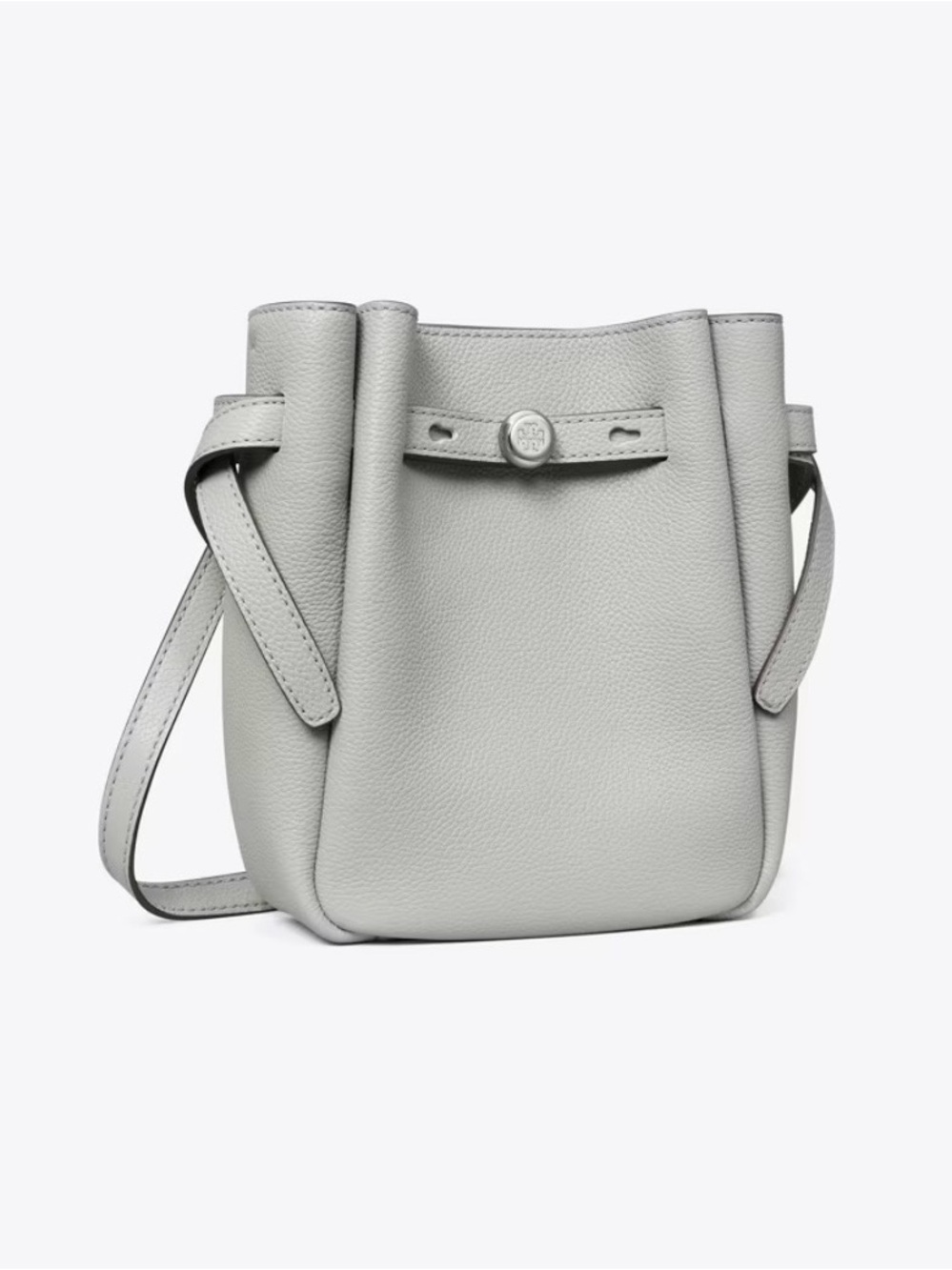 Tory Burch Romy Mini Small Leather Crossbody Tote Bag Light Granite